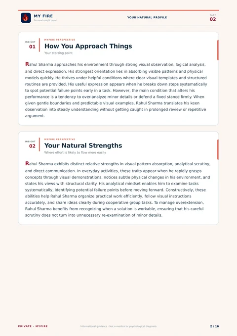 Page 2 from the fictional MyFire teen report: Begin with a reflection